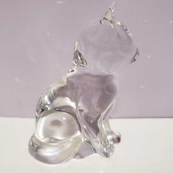 Glass Crystal Lead Clear Cat Kitty Figurine Home Decor Country West Germany 3" - Picture 3 of 8